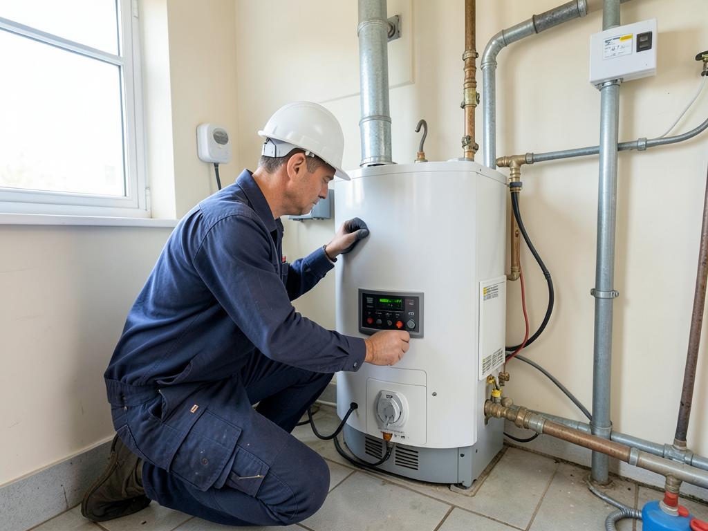 Qualified engineer servicing a domestic boiler