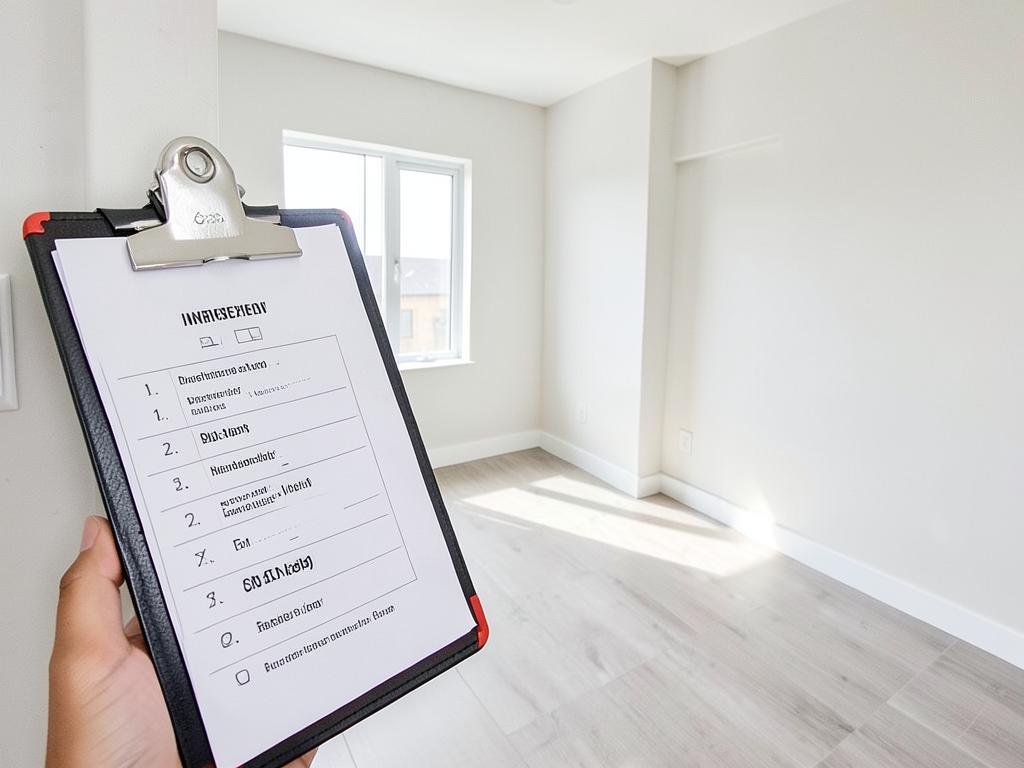 Inventory checklist held up in an empty rental room